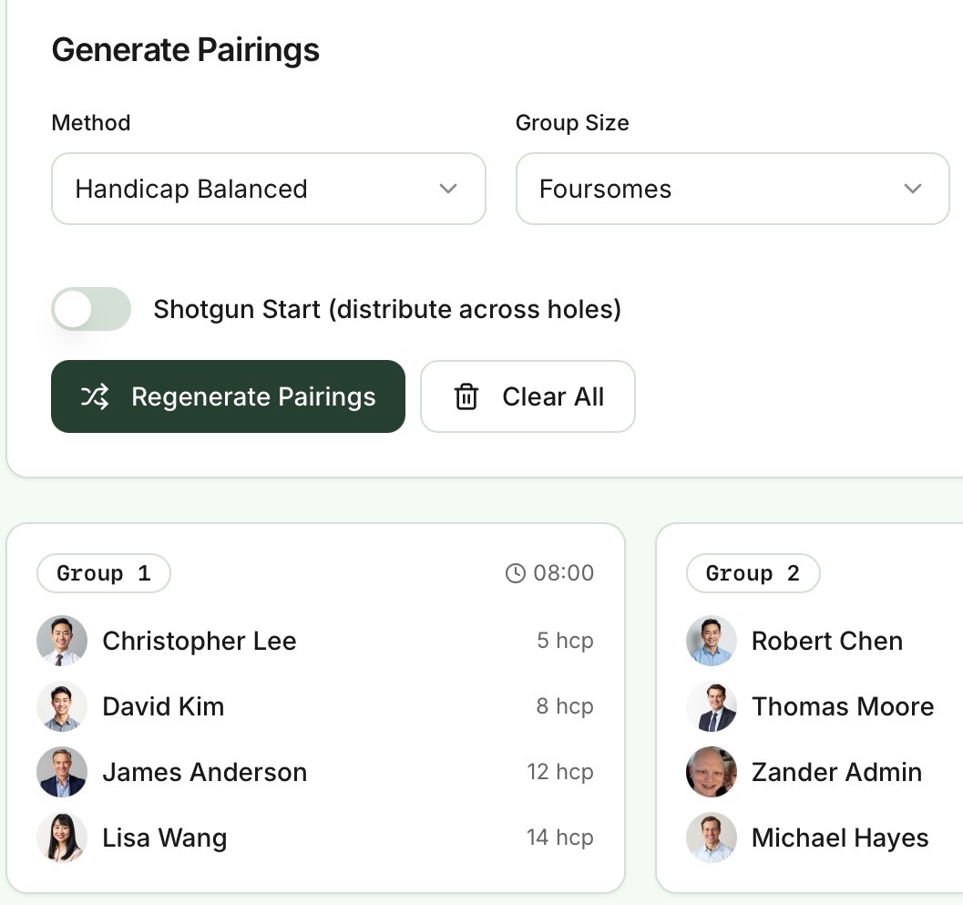 Handicap-balanced pairings generator